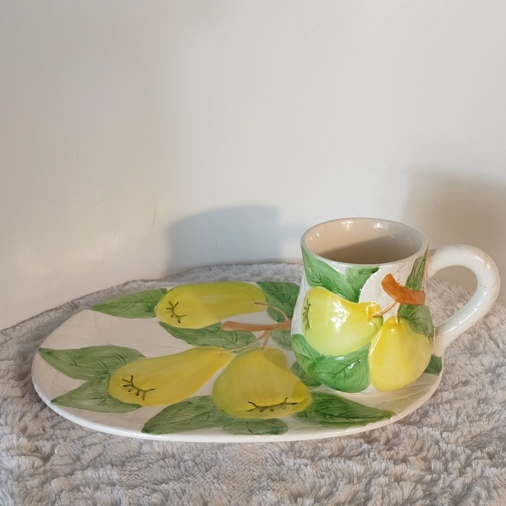 Vtg. Fruit Du Jour by Stafford "Pear" Dessert Plate & Mug